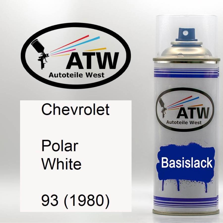 Chevrolet, Polar White, 93 (1980): 400ml Sprühdose, von ATW Autoteile West.